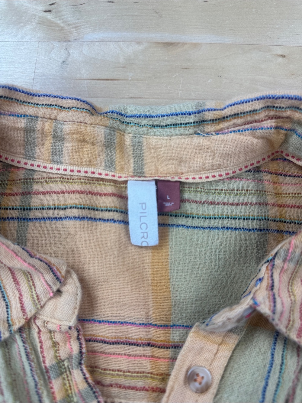 Pilcro Yellow Plaid Button Henley Top - Picture 4 of 12